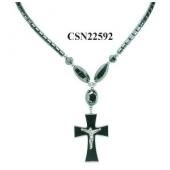 Hematite Cross Pendant Beads Stone Chain Choker Fashion Women Necklace